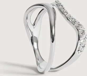 Monica Vinader Sterling Silver Riva Pav&eacute; Diamond Wrap Ring Lab Grown Diamond