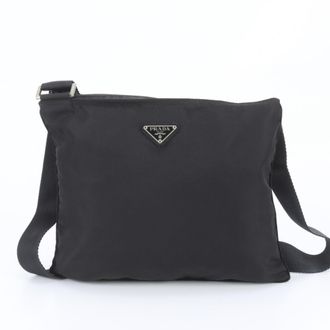 Prada Black Nylon Leather Messenger Bag Shoulder Bag (Pre-Owned)