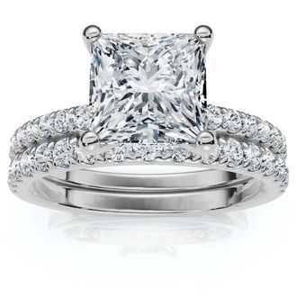 Pompeii3 Certified 1.90Ct Princess Cut Diamond Engagement 14k Wedding Ring Set Lab Grown
