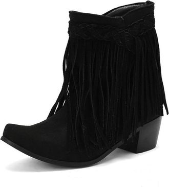 Generic Womens Bohemian Pointed Toe Faux Suede Ankle Boots Tassel Design Braided Detail Comfortable Anti-Slip Wear-Resistant For Casual Party Daily Outings,Bl