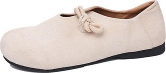 Generic Womens Faux Suede Round Toe Ballet Flats Lightweight Comfort Casual Slip On Work Walking Shoes (7.5,Beige)
