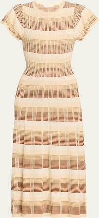 Ramy Brook Rachel Plaid Knit Flutter-Sleeve Midi Dress