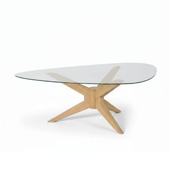 Wabi Home Mesa de centro de madera maciza y cristal templado 67x67cm