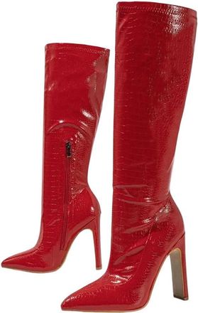 Generic Women Knee High Motorcycle Boots Pointed Toe Square Heel Long Zipper Soft Pu Leather Winter Boot