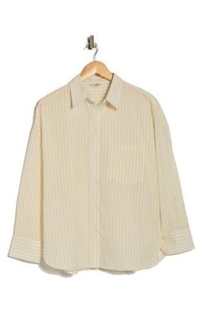 Max Studio Oversize Stripe Button-Up Shirt in Ecru/Black Shadow Stripe at Nordstrom Rack, Size X-Small