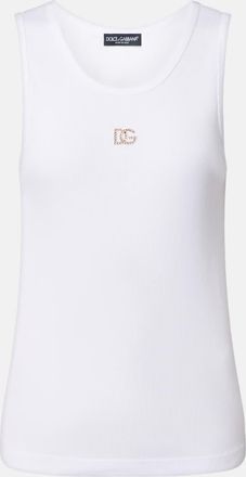Dolce & Gabbana DG embellished ribbed-knit cotton tank top