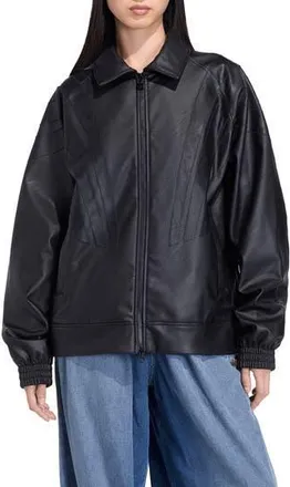 adidas Three-Stripe Faux Leather Jacket in Black at Nordstrom Rack, Size Medium