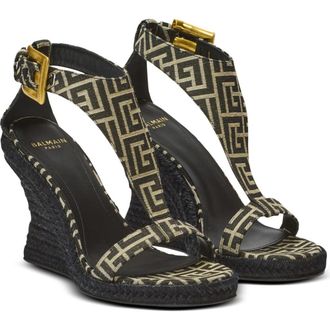 Balmain Anthem wedge espadrilles in monogram jacquard in Black at Nordstrom, Size 41