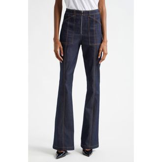 Cinq &agrave; Sept Val Topstitch Detail Flare Leg Jeans in Indigo at Nordstrom Rack, Size 14