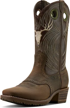 Ariat Mens Hybrid Roughstock Antler Cowboy Boots in Wild Taupe Espresso, D Medium Width, Size 10.5, by Ariat