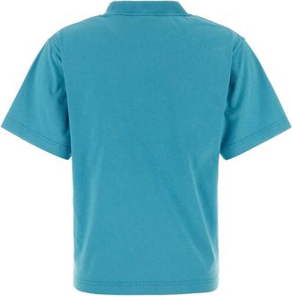 Balenciaga Womens Logo-Embroidered Cotton T-Shirt Blue Elastane