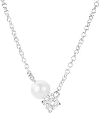 Untamed Petals Evermore Pearl and Crystal Necklace in Metallic Silver at Nordstrom