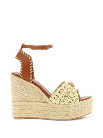 Versace Braided Jute Platform Wedge Leather Sandals