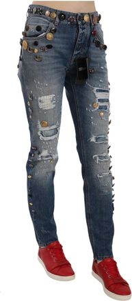 Dolce & Gabbana Denim jeans met kristallen - Dames - Slim Fit Jeans - Blauw - XS - Denim - Jeans