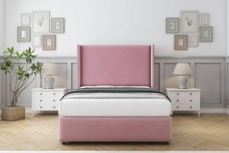 Comfort Beds Ayla Plush Divan Set No Drawers-54 Wingback-Footboard in Pink | Size: Single