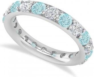 Allurez Diamond & Aquamarine Eternity Wedding Band 14k White Gold (2.50ct)
