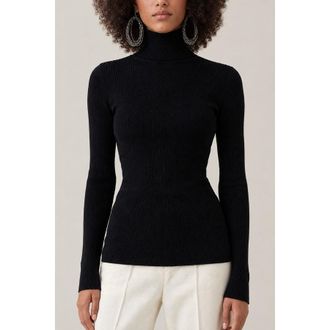 Brunello Cucinelli WomenS Black Ribbed Wool Turtleneck Sweater, Size XL