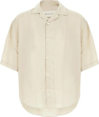 Ami Kortmouw Overhemd met Borduursel - Heren - Korte mouwen Overhemden - Beige - XL - Overhemden