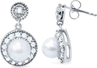 Pompeii3 3/8ct Diamond & Pearl Vintage Gatsby Style Earrings 10K White Gold