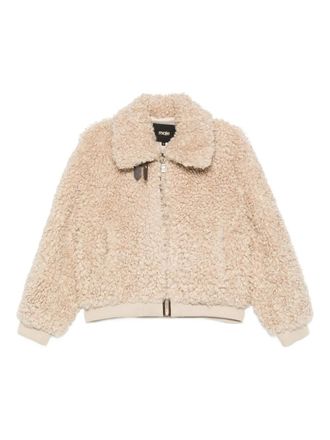 Maje teddy-effect zip-up faux fur jacket - women - Polyester/Polyurethane/Viscose/Polyester - 42 - Neutrals