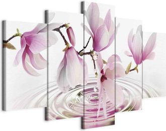 Artgeist Imagen - Magnolias Junto Al Agua (5 Piezas) Rosa Ancho