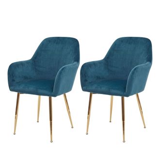 Hhg Hhg - Juego De 2 Sillas De Comedor 240, Silla De Cocina, Dise&ntilde;o Retro, Terciopelo Menta, Patas Doradas