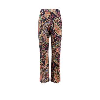 Etro Etro, Straight Trousers, female, Multicolor, Size: M Stretch Cady Bootcut Trousers with Floral Paisley Motif
