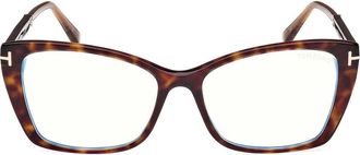 Tom Ford 55mm Butterfly Blue Light Blocking Optical Glasses in Havana Rose Gold /T Logo at Nordstrom