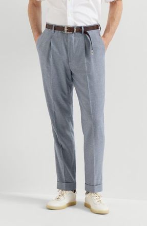 Brunello Cucinelli Cashmere and silk houndstooth flannel trousers with pleat in Cerulean at Nordstrom, Size 58