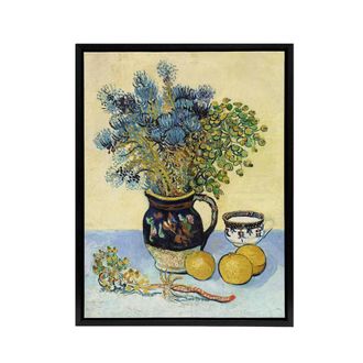 Artery8 Still Life Nature Morte Van Gogh Vintage Black Framed Canvas Wall Art in Yellow | Size: W24 x H32