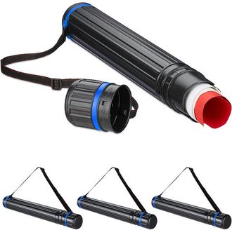 Relaxdays Relaxdays - Poster Tube, 4x Set, A0, for Drawings, Art & Document Storage, Extendable, 64-100 cm, Adjustable Strap, Black