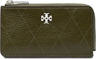 Tory Burch Charlie Quilted Zip Card Case - Dames - Portefeuilles - Groen - ONE Size - Accessoires