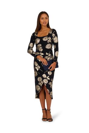 Adrianna Papell Womens Floral Metallic Knit Gown - Blue - Size 16 UK