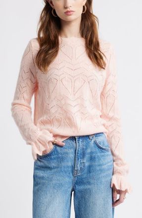 Treasure & Bond Pointelle Scallop Neck Sweater in Pink Lotus at Nordstrom, Size Xx-Small