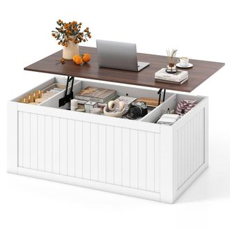 Costway Costway 120 cm Farmhouse Center Table Lift Top Coffee Table with Doors White