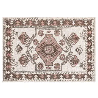 Beliani Beliani - Alfombra De Lana Blanco Marr&oacute;n Rosa 140 X 200 Cm Oriental Hecho A Mano Tomarza