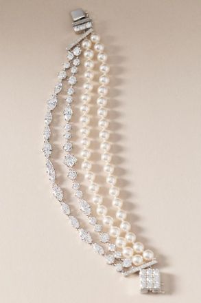 Nadri Pearl Cubic Zirconia Line Bracelet