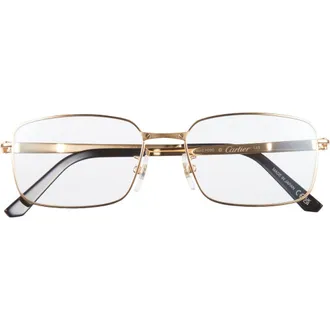 Cartier 55mm Rectangular Optical Glasses in Gold at Nordstrom