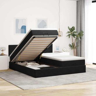 vidaXL Estructura De Cama Otomana Colchones Terciopelo Negro 200x200cm Vidaxl