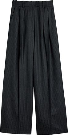 Anine Bing Lou Pinstriped Wide-leg Trousers - Black And White - 12 (UK16 / XL)