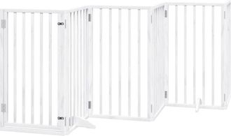 vidaXL Puerta para perros con puerta plegable de 6 paneles, blanca, 300 cm, madera de álamo vidaXL