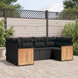 vidaXL Set De Sof&aacute;s De Jard&iacute;n 6 Piezas Y Cojines Rat&aacute;n Sint&eacute;tico Negro Vidaxl