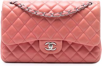Chanel Pre-owned Womens Jumbo Classic Lambskin Double Flap - Coral Leather - One Size