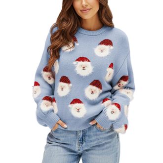 Generic Women Knit Sweater JumperLong Sleeves Sweaters for Women Soft Comfortable JumpersCosy Warm Fashion Crew Neck Loose Warm Pullover Christmas Sweater Aut