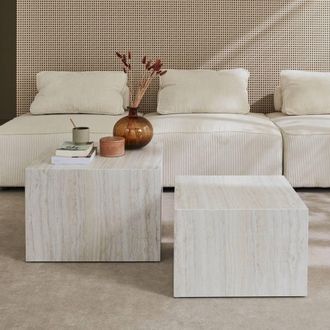 Sweeek Pair Of Square Coffee Tables With Marble Effect in White