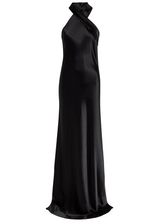 Galvan Pandora Cascading Satin Gown - Black - 44 (UK16 / XL)