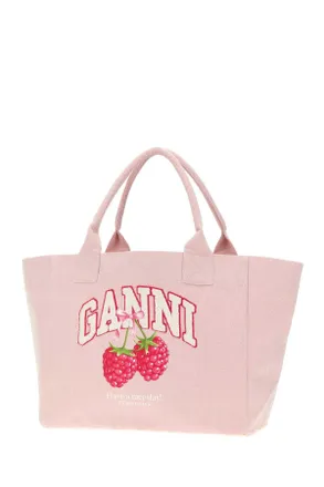 Ganni Womens Pink Canvas Medium Trapeze Shopping Bag Egret Exterior: Fabric Borse A Mano