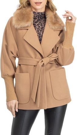 Gorski Fabric Jacket With Detachable Shearling Lamb Collar, Belt in Camel at Nordstrom, Size X-Large
