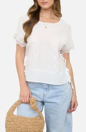 Blu Pepper Side Tie Embroidered Top in White at Nordstrom Rack, Size Medium