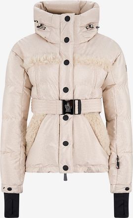 Moncler Metallic-Ski-Daunenjacke mit Shearling Mondim